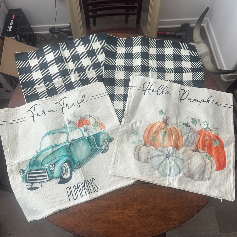 SET OF 4 - Farm Fresh and Hello Pumpkin Decorative Pillow Covers